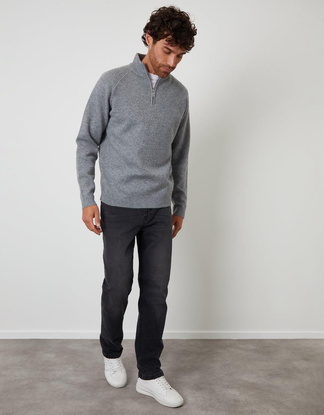 Grey Raglan Rib Quarter Zip Knitted Jumper