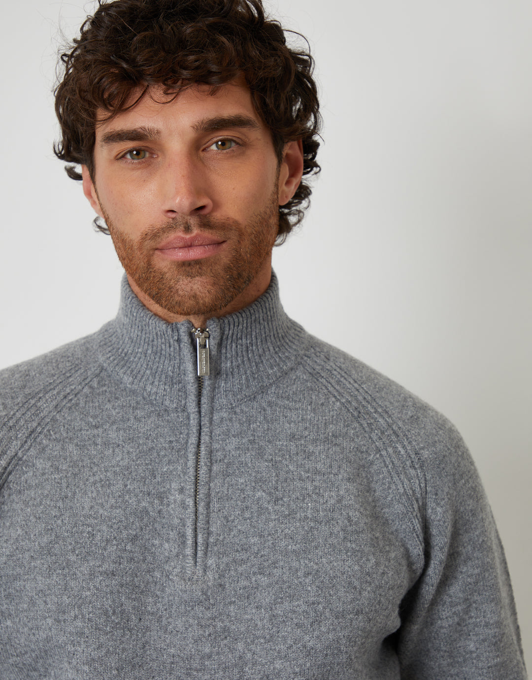 Grey Raglan Rib Quarter Zip Knitted Jumper