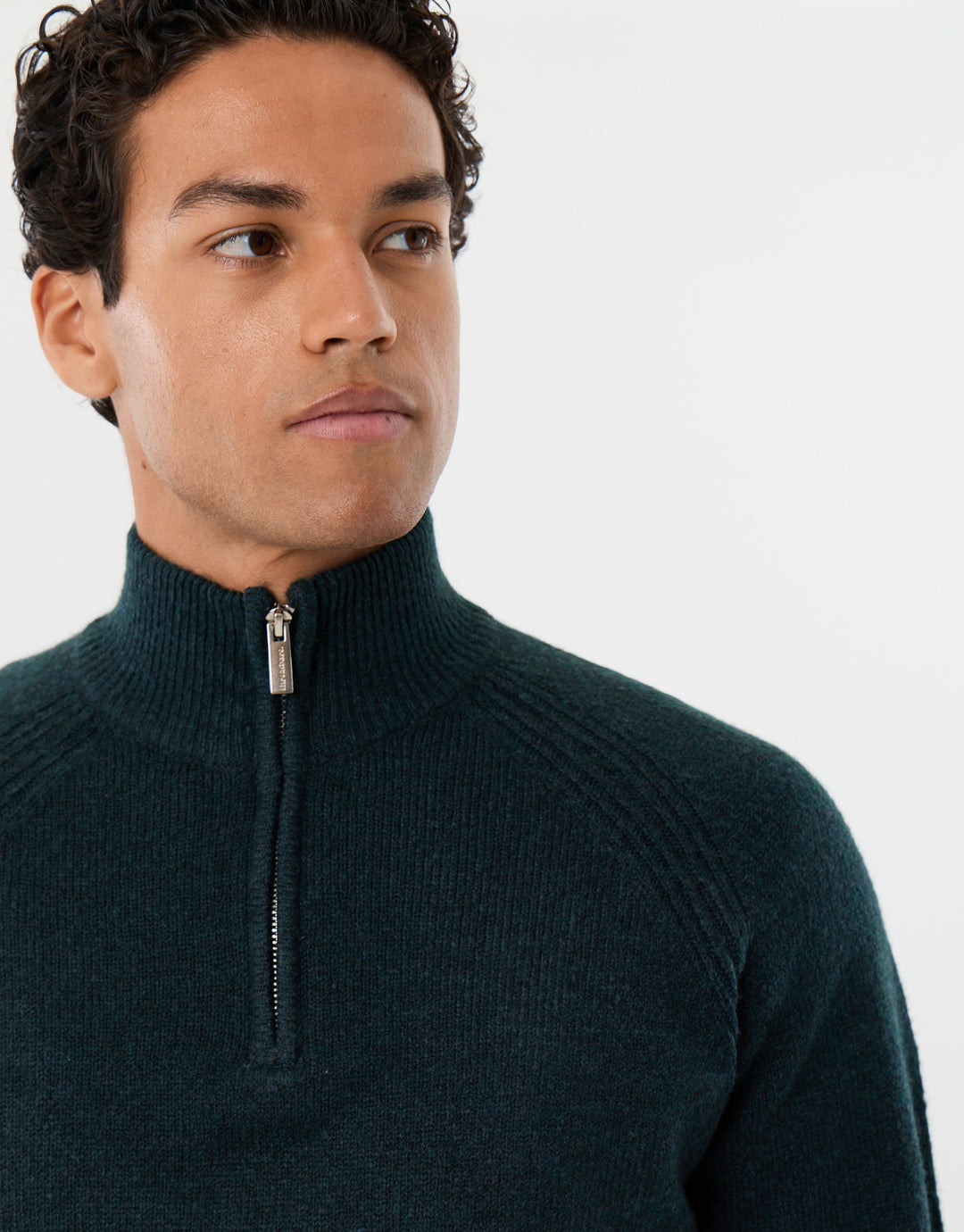 Raglan Rib Quarter Zip Knitted Jumper in Dark Green