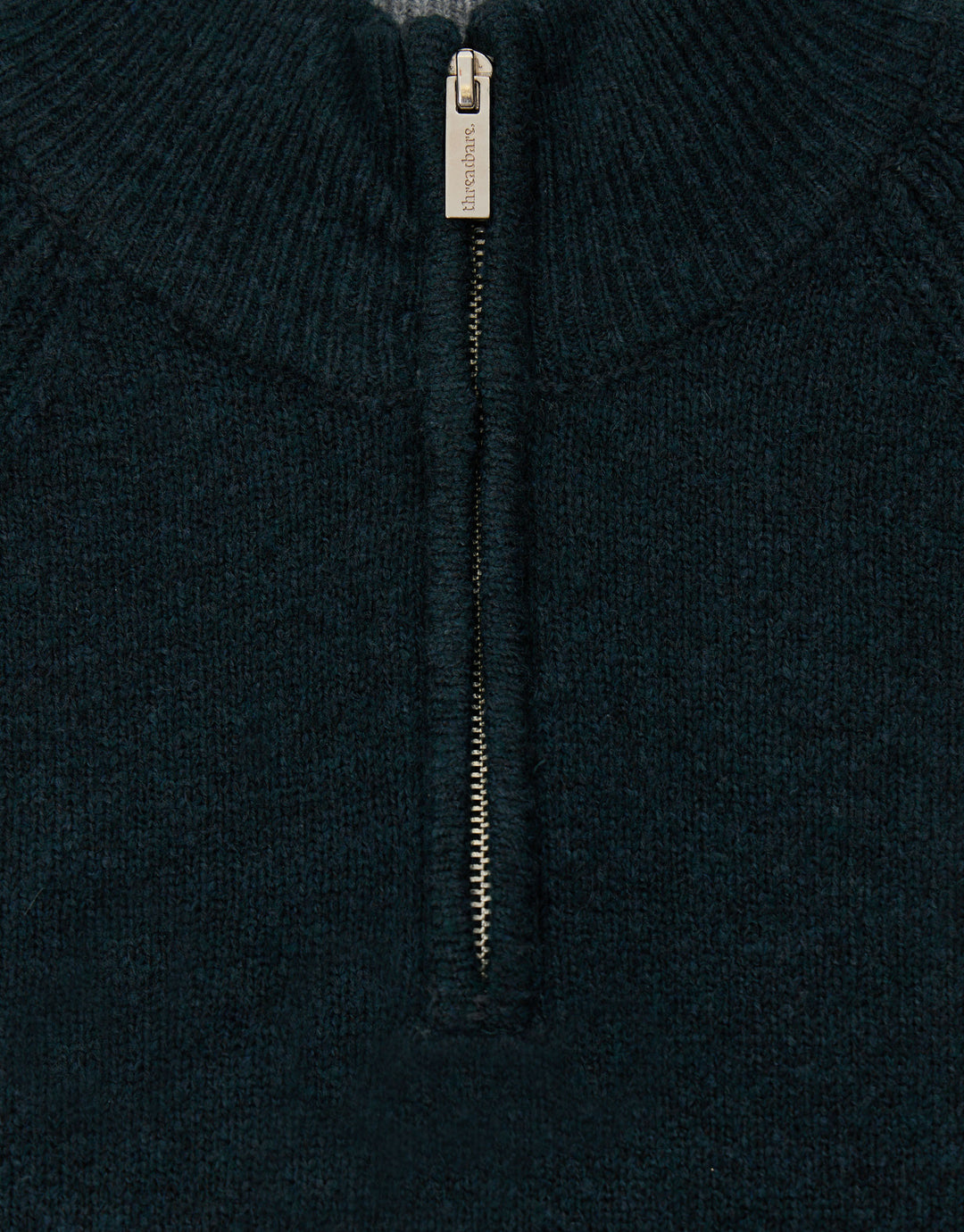 Raglan Rib Quarter Zip Knitted Jumper in Dark Green