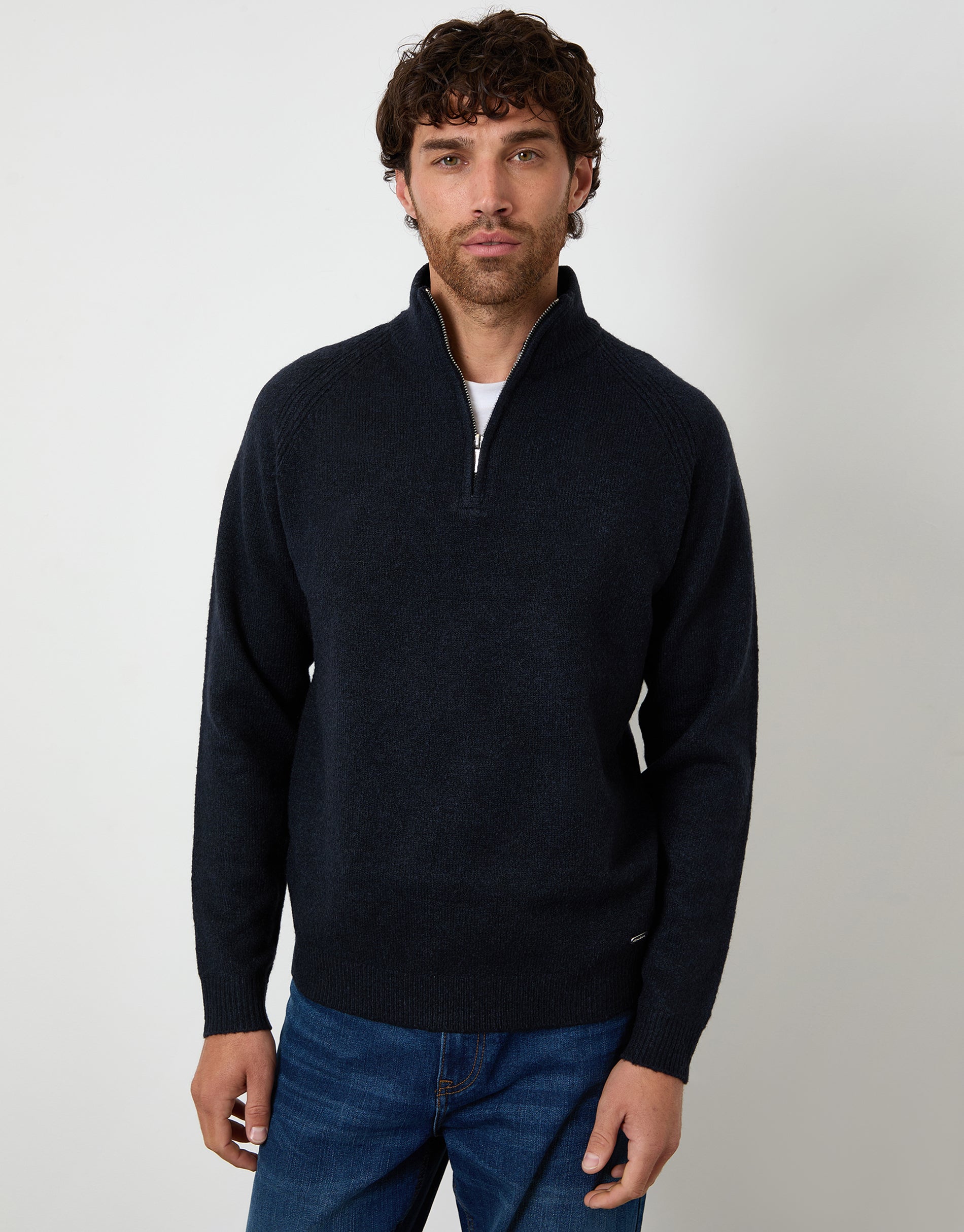Threadbare Men's Navy Raglan Rib Quarter Zip Knitted Jumper