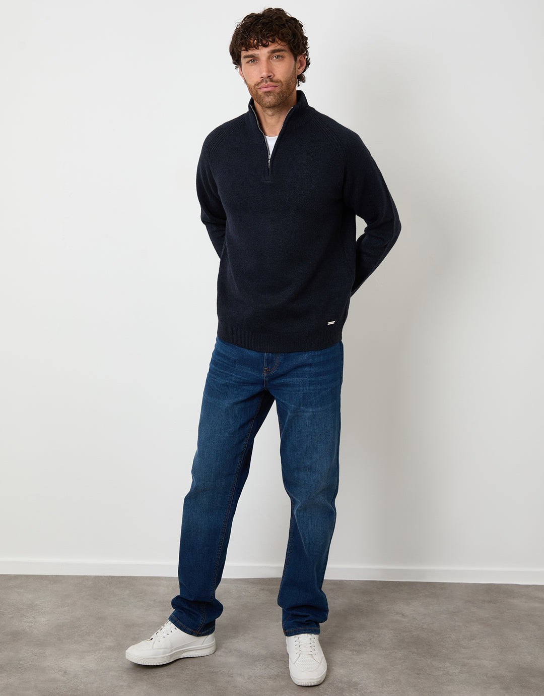 Navy Raglan Rib Quarter Zip Knitted Jumper