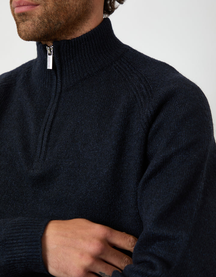 Navy Raglan Rib Quarter Zip Knitted Jumper