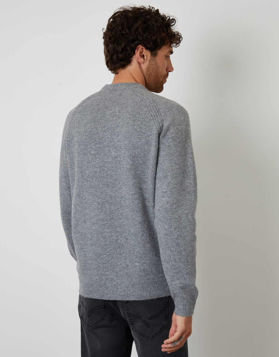 Grey Raglan Rib Knitted Crew Neck Jumper