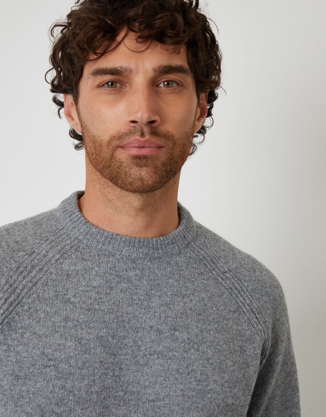 Grey Raglan Rib Knitted Crew Neck Jumper