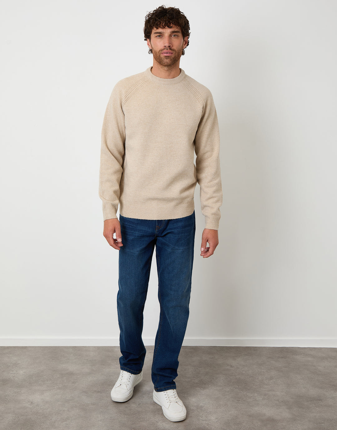 Stone Raglan Rib Knitted Crew Neck Jumper