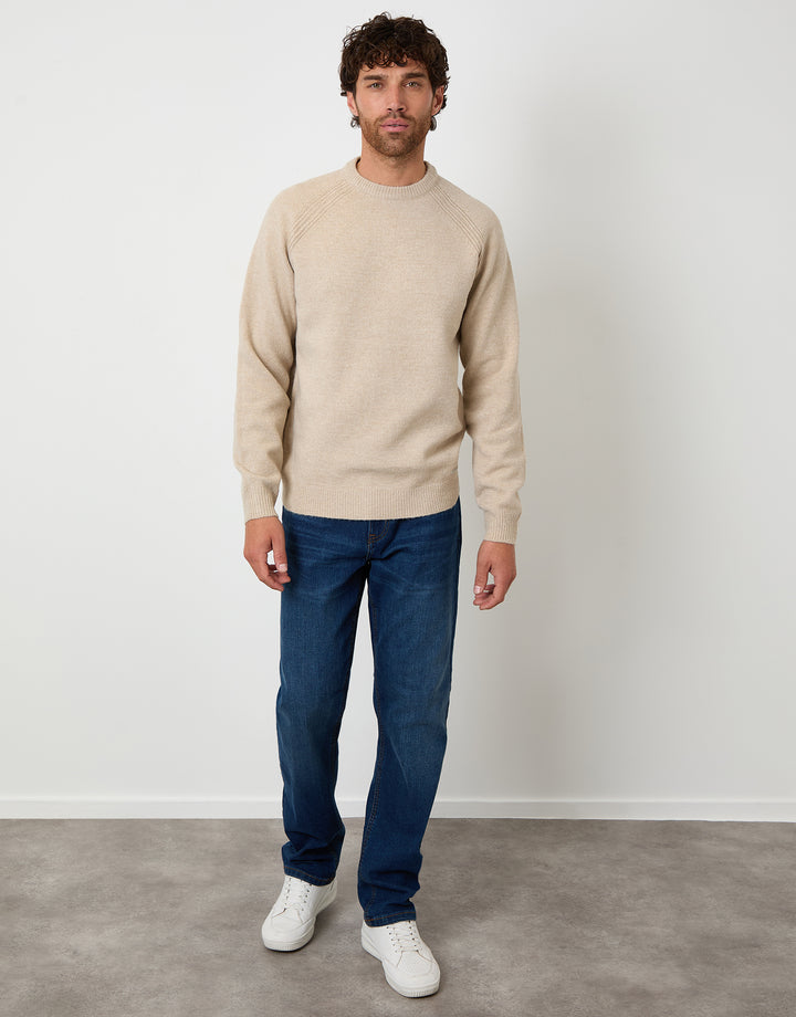 Stone Raglan Rib Knitted Crew Neck Jumper