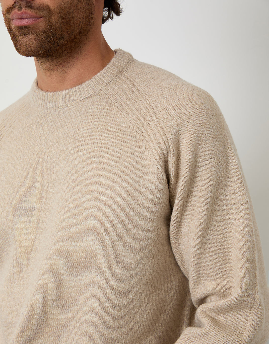 Stone Raglan Rib Knitted Crew Neck Jumper