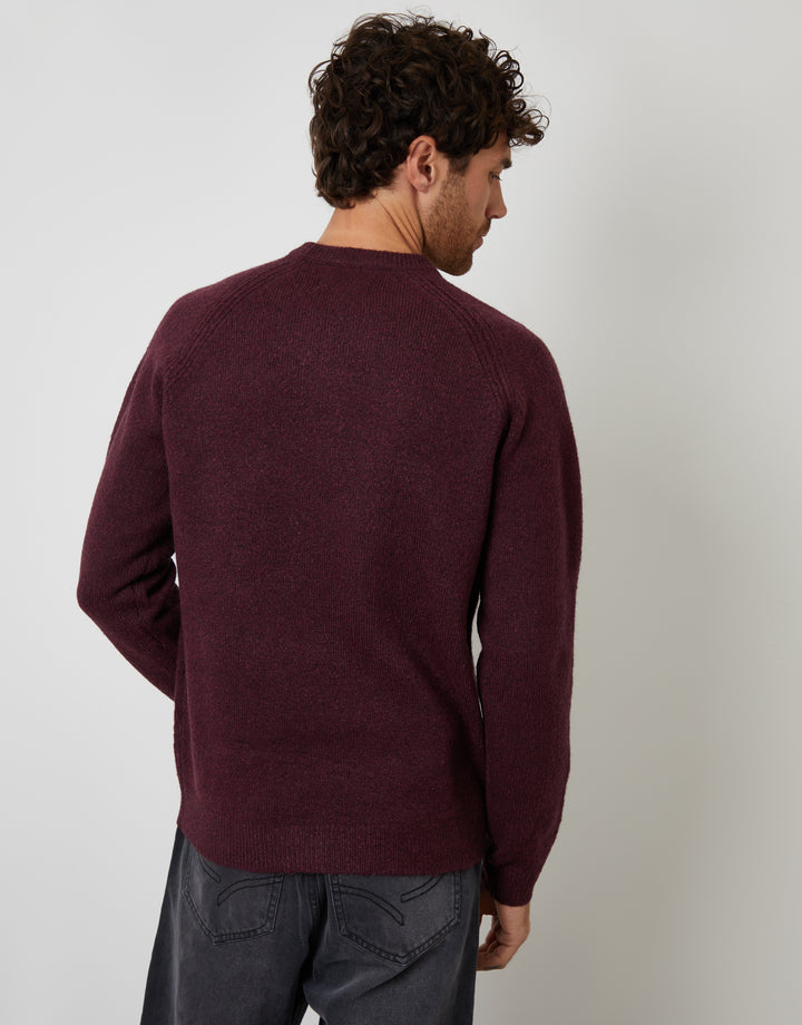 Berry Red Raglan Rib Knitted Crew Neck Jumper