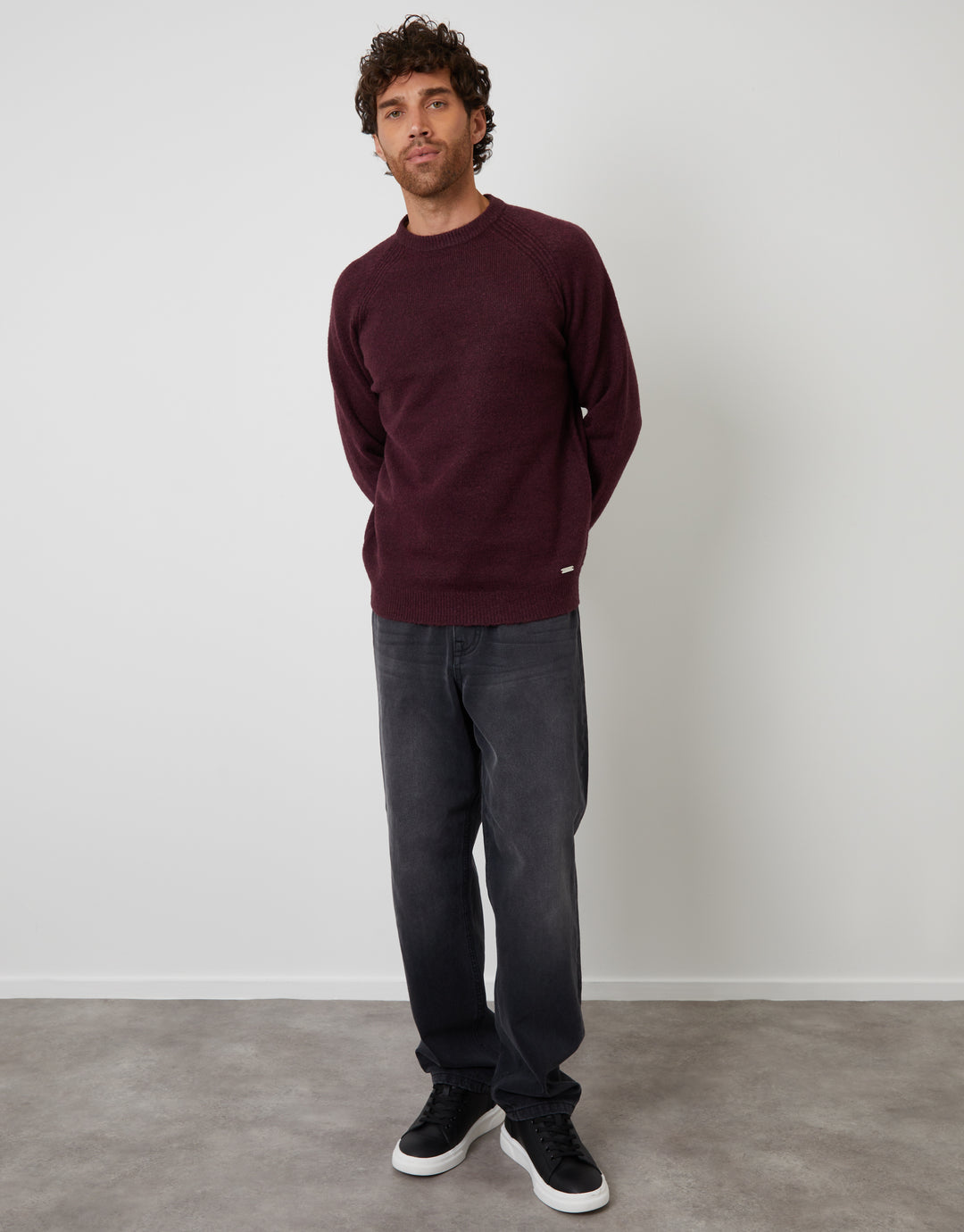 Berry Red Raglan Rib Knitted Crew Neck Jumper