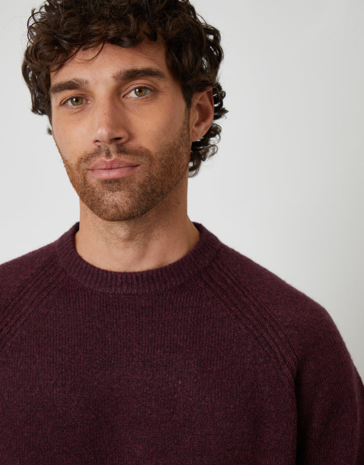 Berry Red Raglan Rib Knitted Crew Neck Jumper