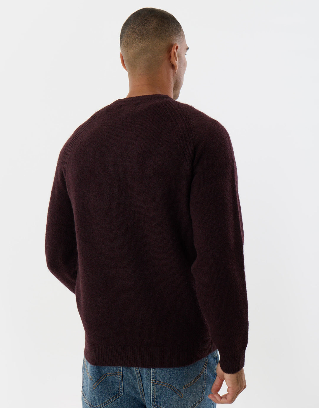 Raglan Rib Knitted Crew Neck Jumper in Burgundy