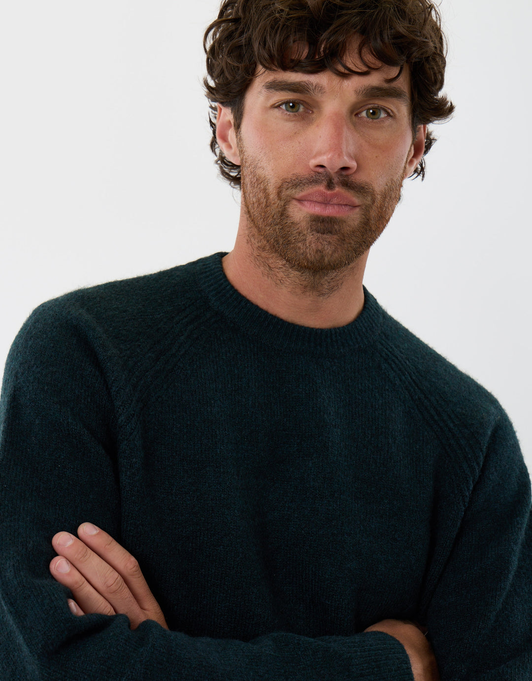 Raglan Rib Knitted Crew Neck Jumper in Dark Green