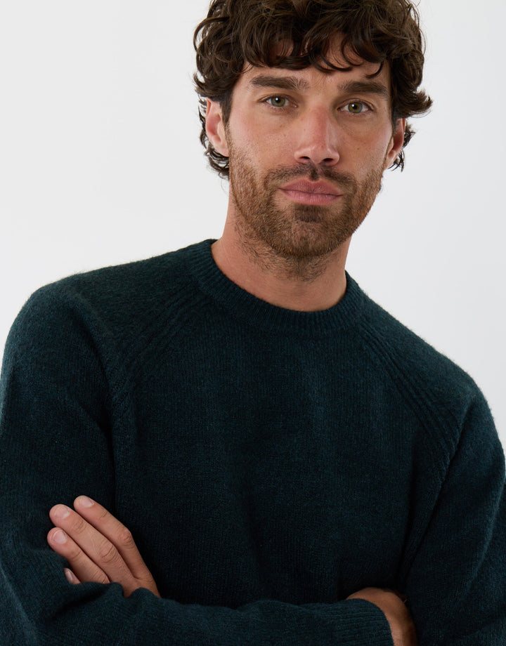 Raglan Rib Knitted Crew Neck Jumper in Dark Green