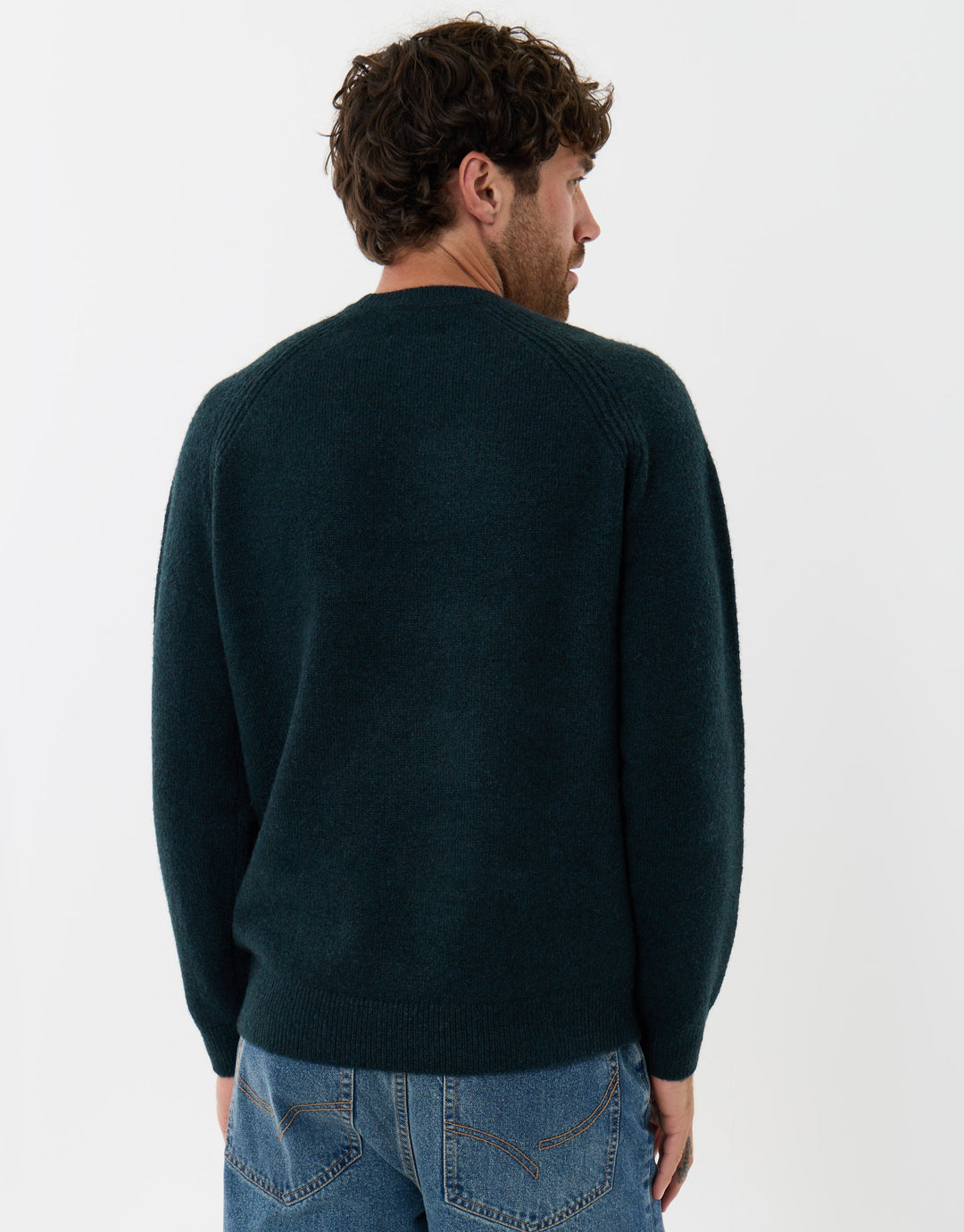 Raglan Rib Knitted Crew Neck Jumper in Dark Green