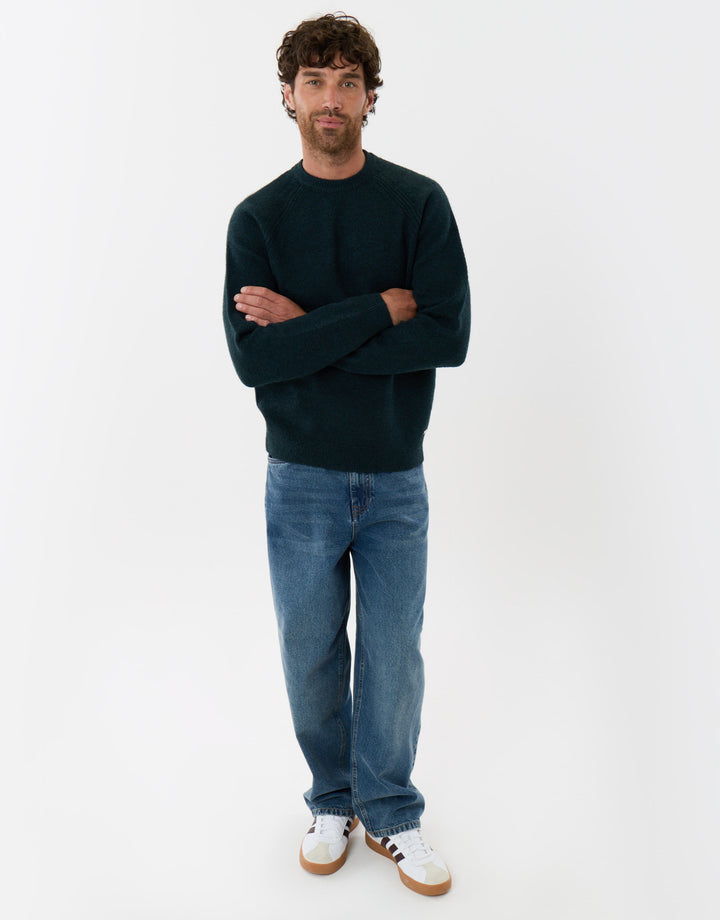 Raglan Rib Knitted Crew Neck Jumper in Dark Green