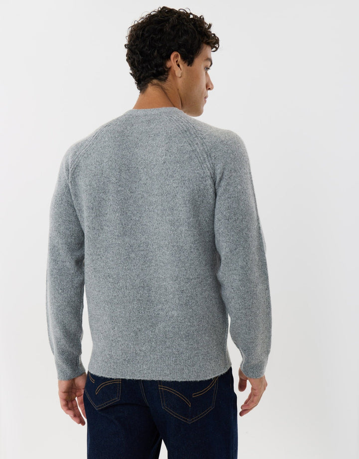 Raglan Rib Knitted Crew Neck Jumper in Grey Marl