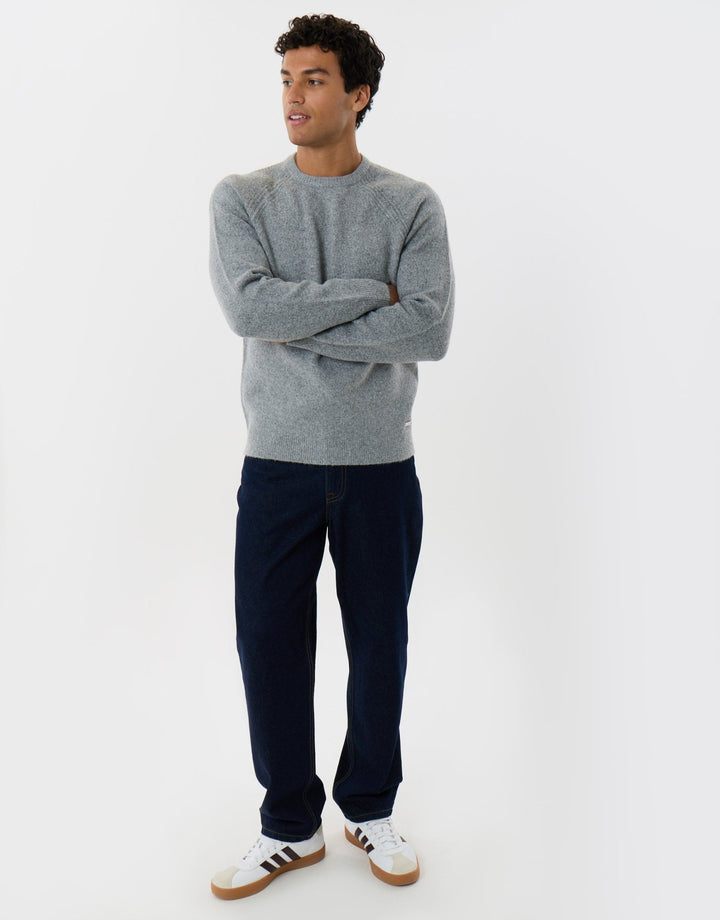 Raglan Rib Knitted Crew Neck Jumper in Grey Marl