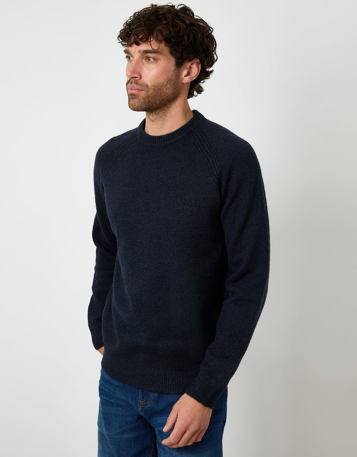Navy Raglan Rib Knitted Crew Neck Jumper