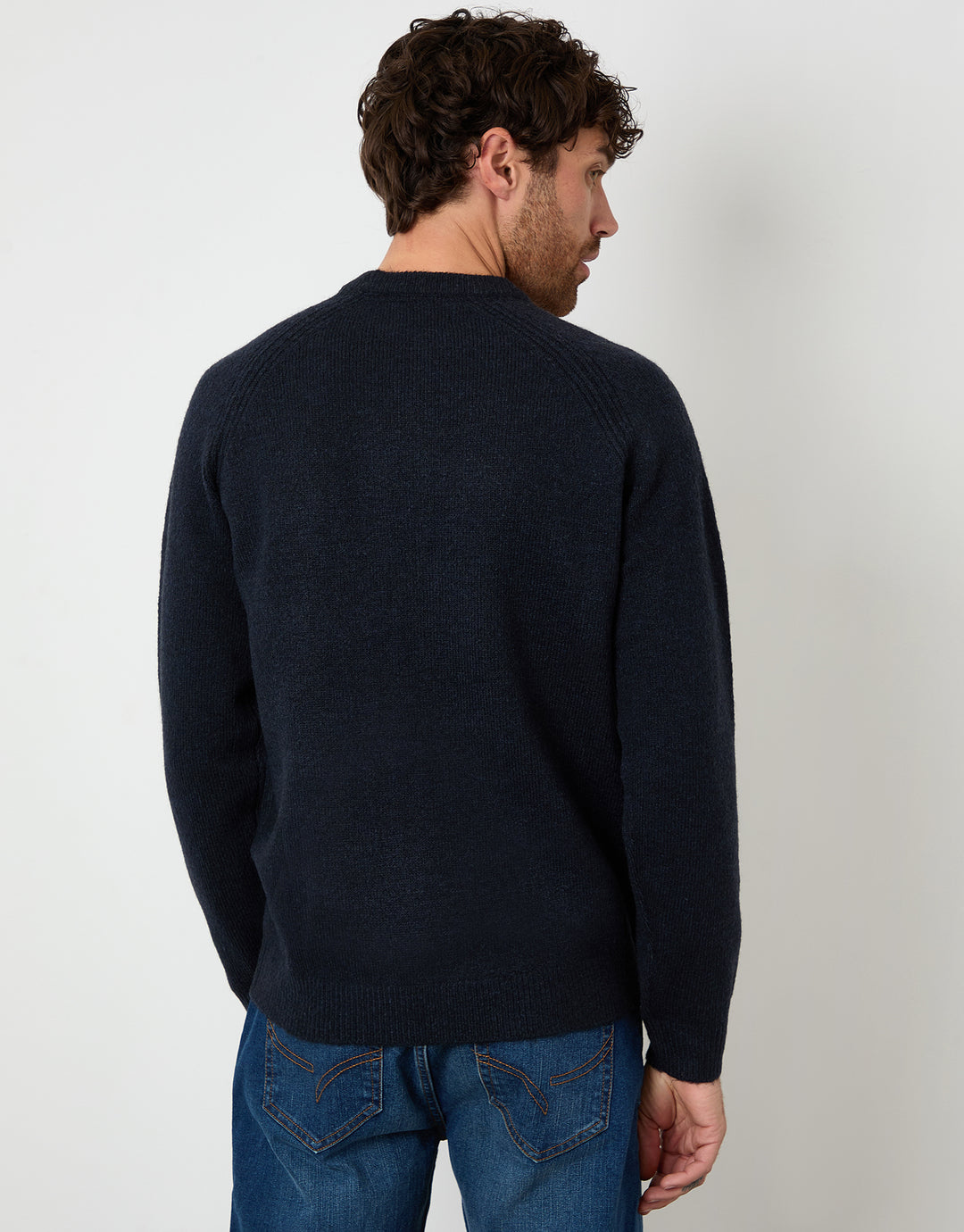 Navy Raglan Rib Knitted Crew Neck Jumper