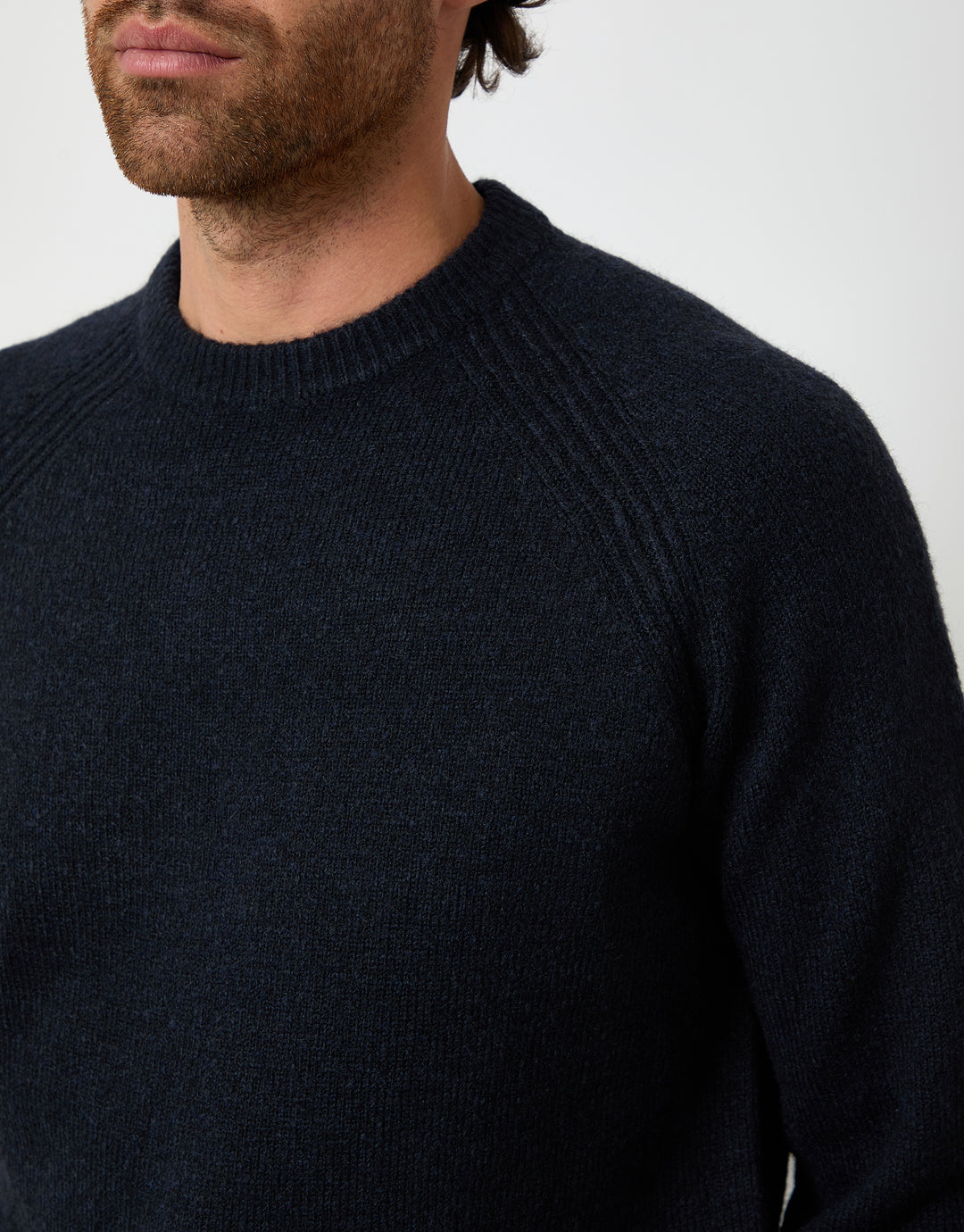 Navy Raglan Rib Knitted Crew Neck Jumper