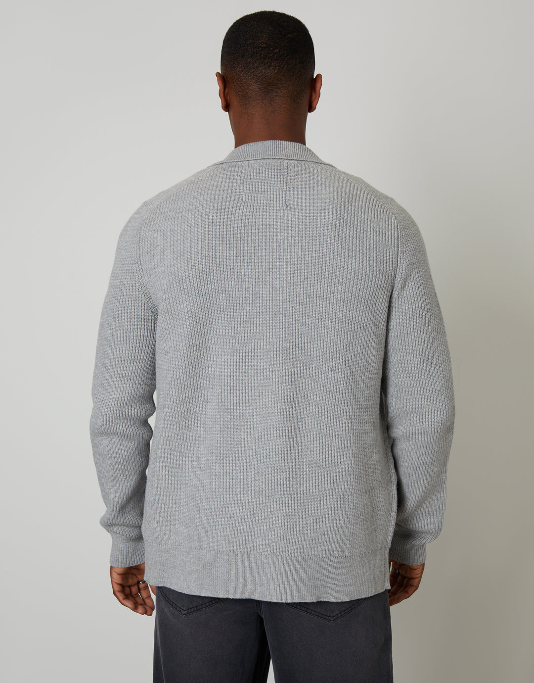 Grey Knitted Collared Cardigan Jacket