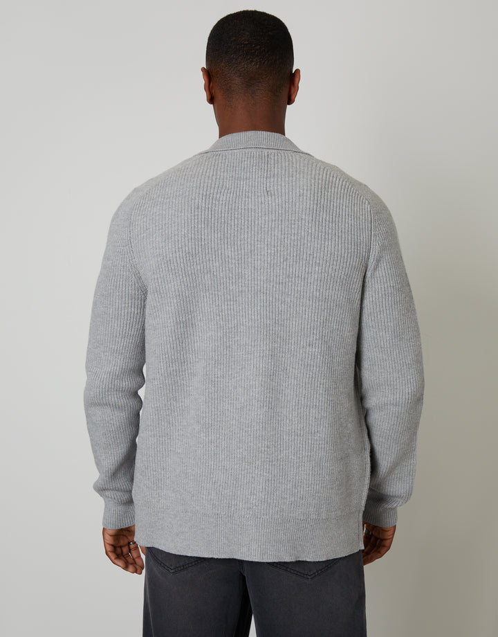 Grey Knitted Collared Cardigan Jacket