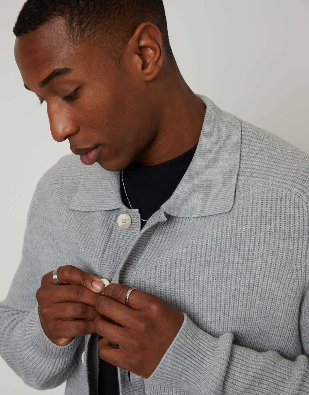 Grey Knitted Collared Cardigan Jacket