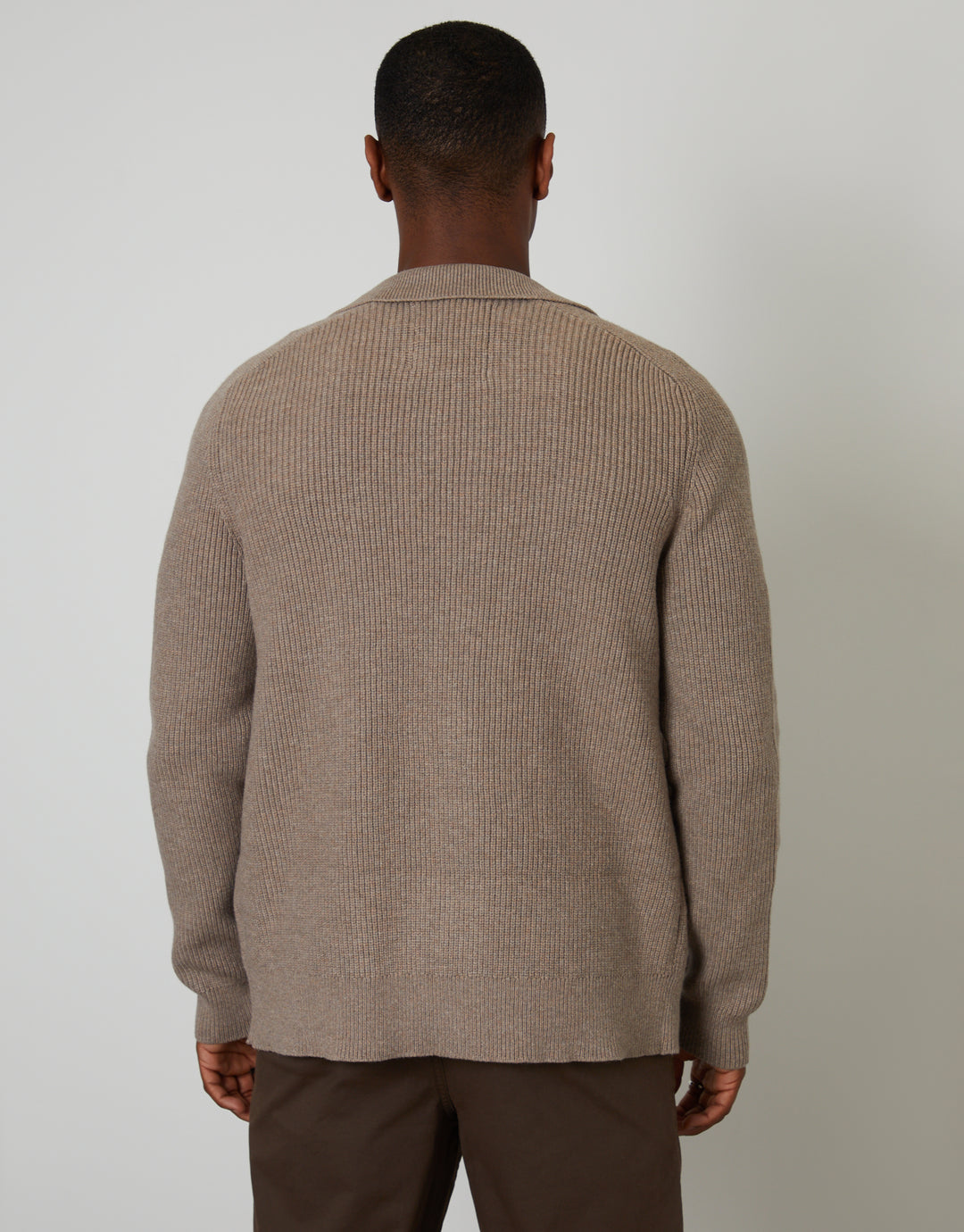 Taupe Knitted Collared Cardigan Jacket