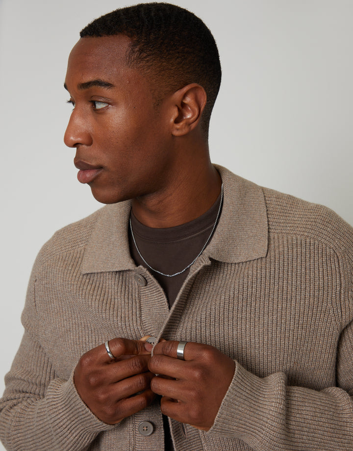 Taupe Knitted Collared Cardigan Jacket