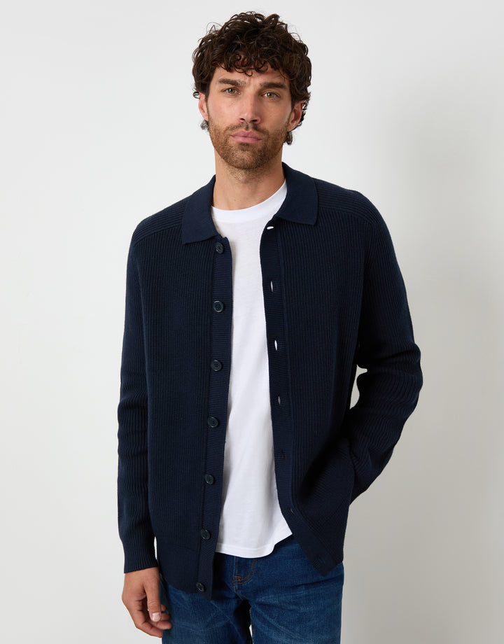 Navy Knitted Collared Cardigan Jacket