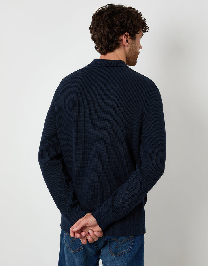 Navy Knitted Collared Cardigan Jacket