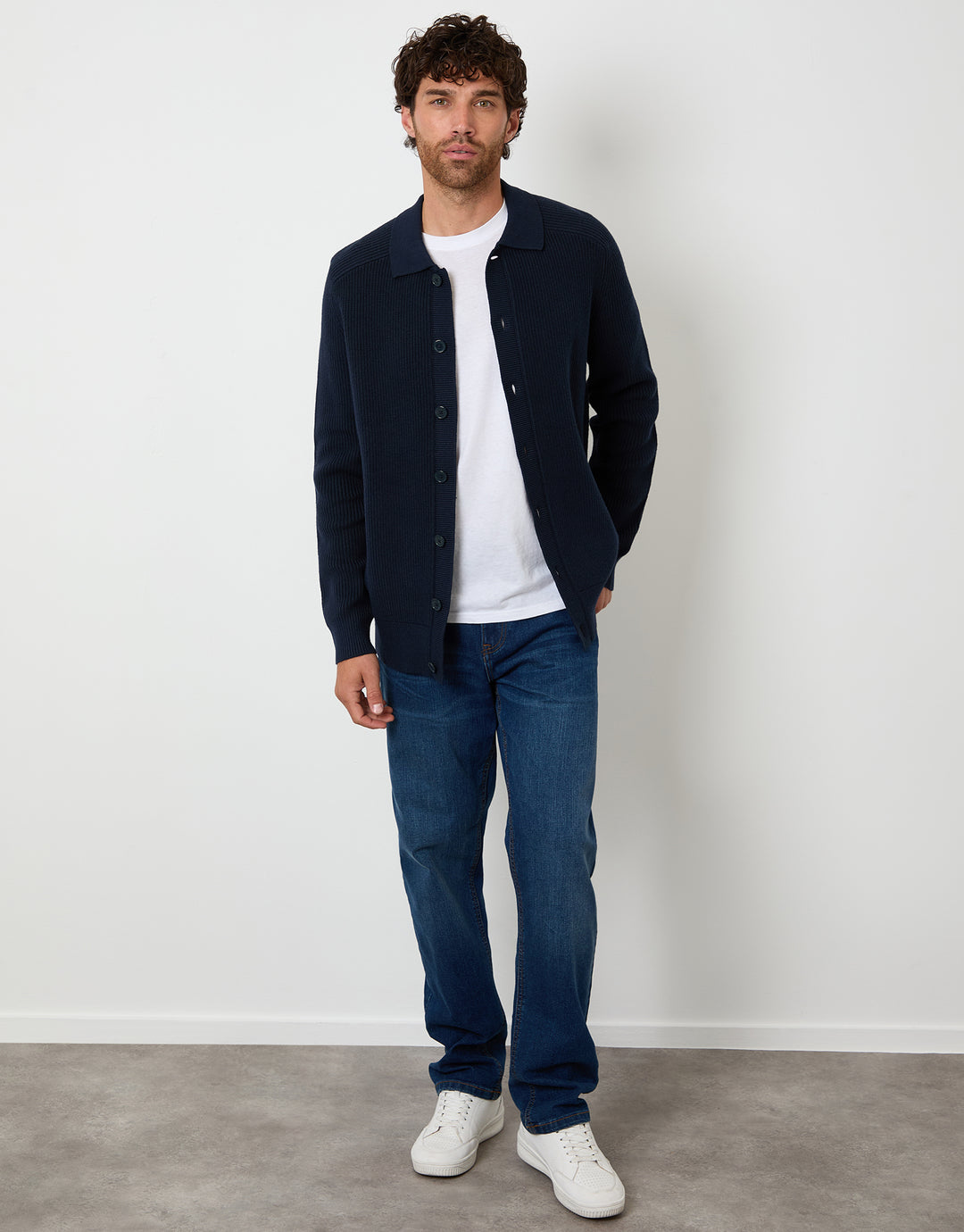 Navy Knitted Collared Cardigan Jacket