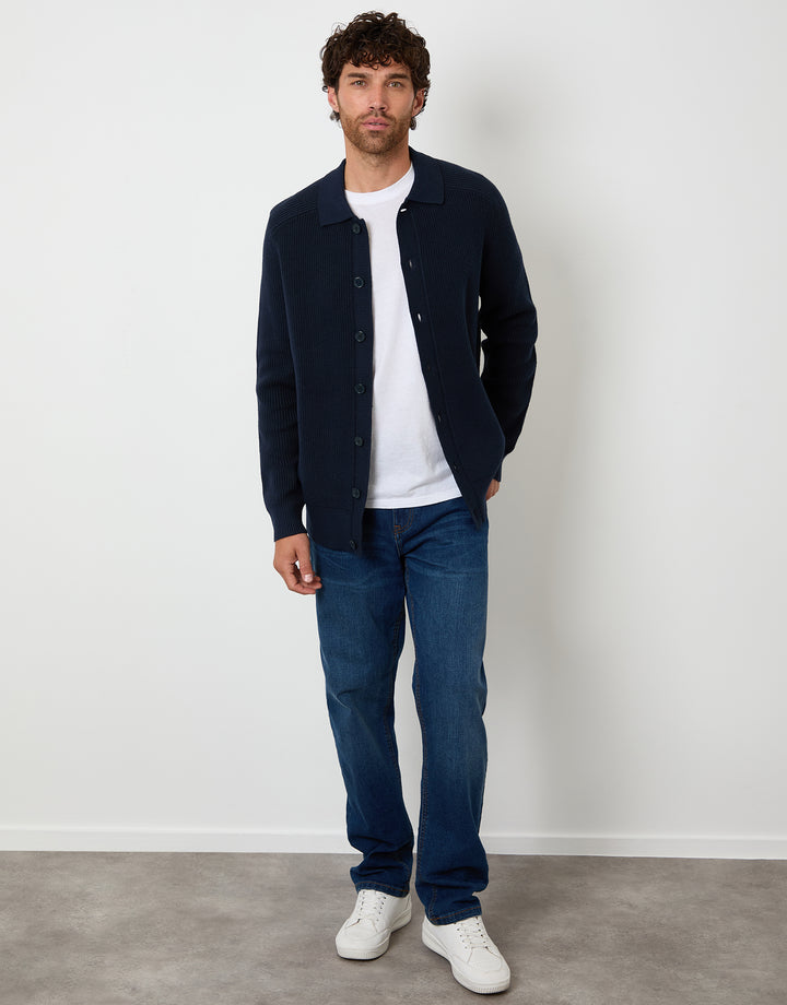 Navy Knitted Collared Cardigan Jacket