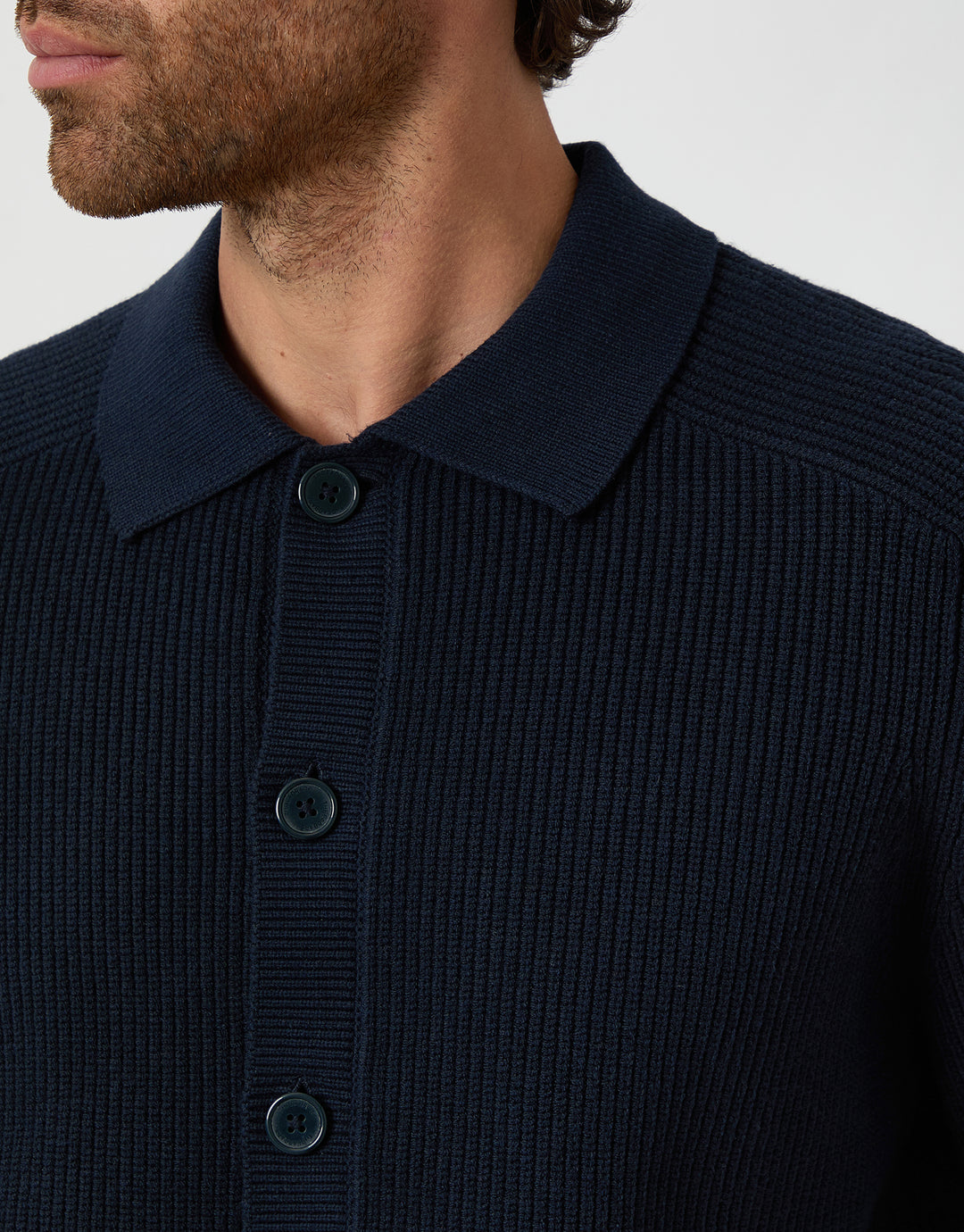 Navy Knitted Collared Cardigan Jacket