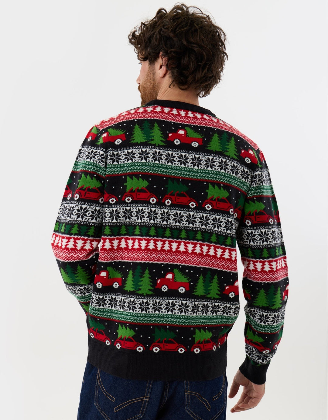 Christmas Car Fairisle Knitted Crew Neck Jumper in Black