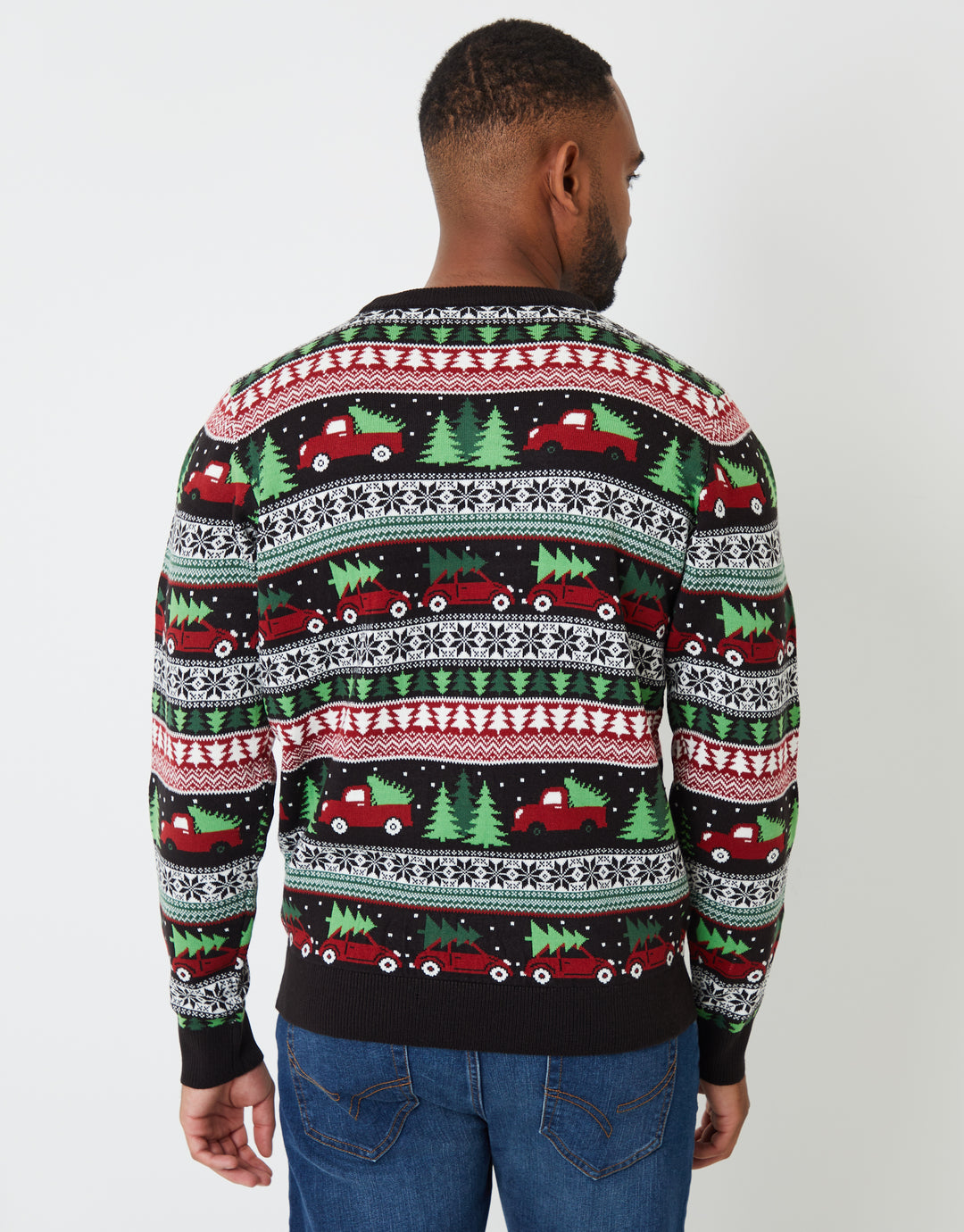 Black Christmas Car Fairisle Knitted Crew Neck Jumper
