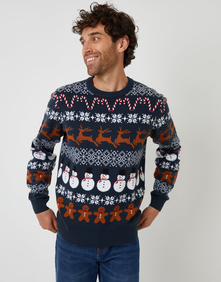 Navy Fairisle Knitted Crew Neck Christmas Jumper