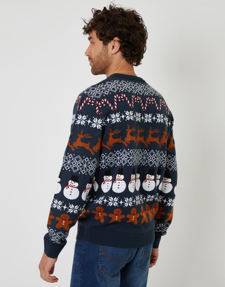 Navy Fairisle Knitted Crew Neck Christmas Jumper