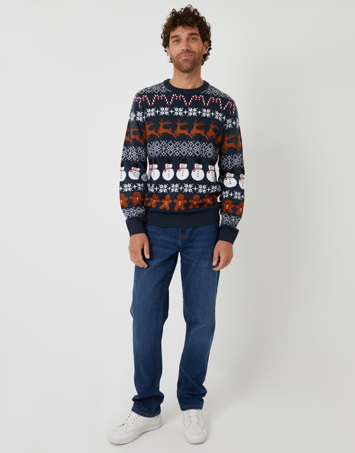Navy Fairisle Knitted Crew Neck Christmas Jumper