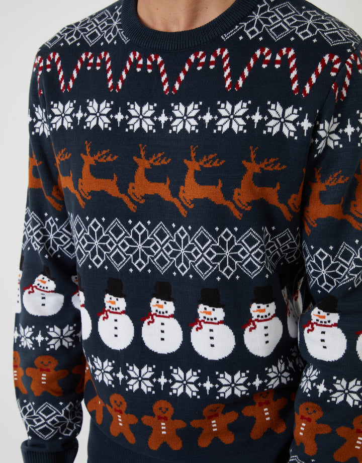 Navy Fairisle Knitted Crew Neck Christmas Jumper