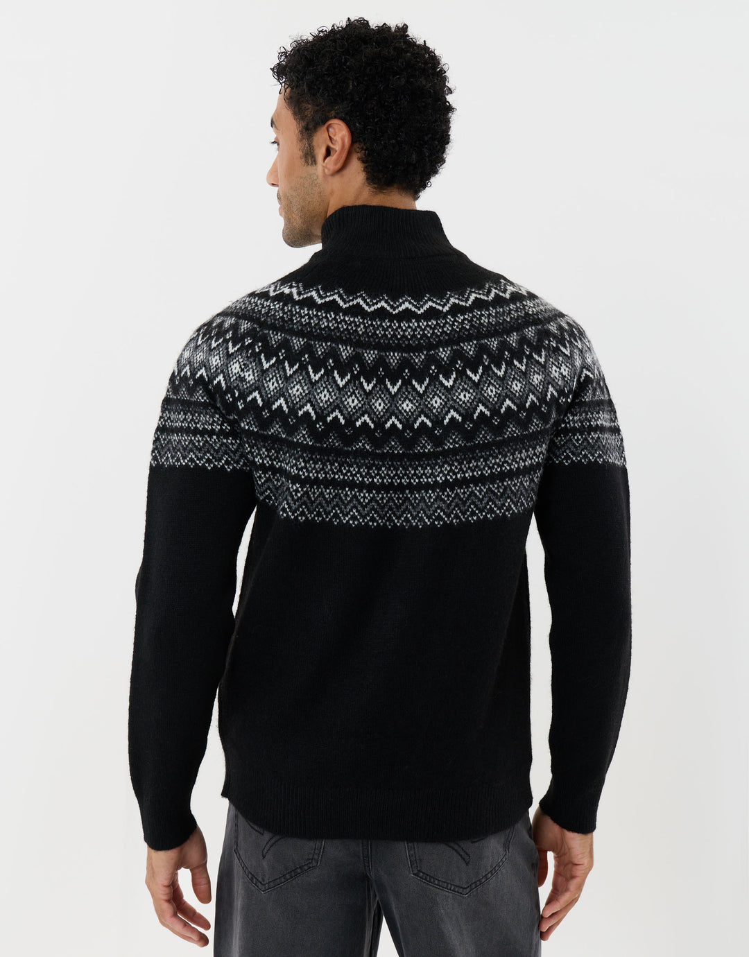 Fairisle Quarter Zip Knitted Jumper in Black
