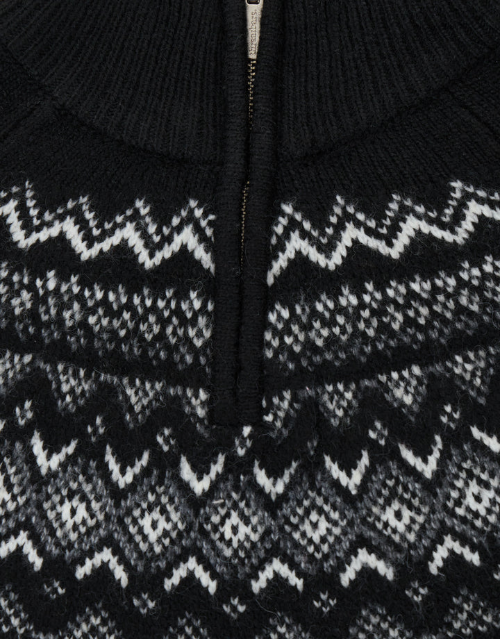 Fairisle Quarter Zip Knitted Jumper in Black