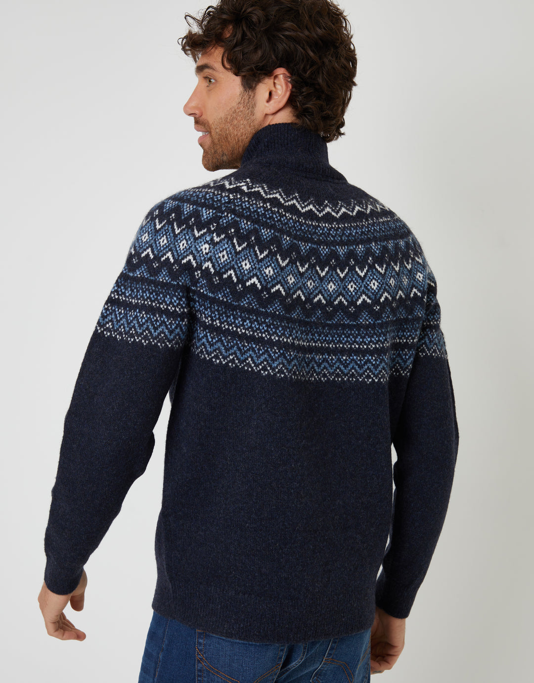 Navy Fairisle Quarter Zip Knitted Jumper