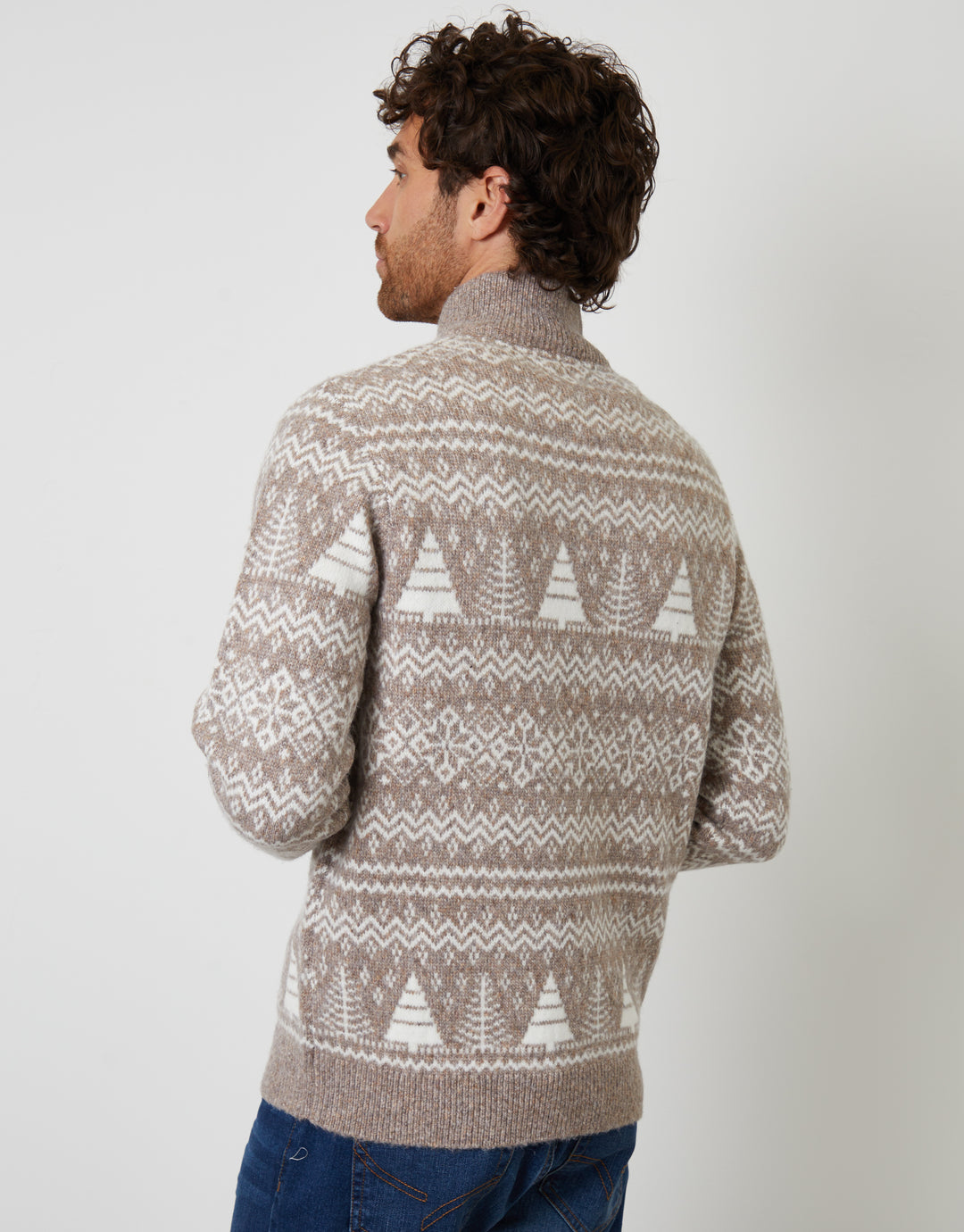 Taupe Fairisle Quarter Zip Jumper