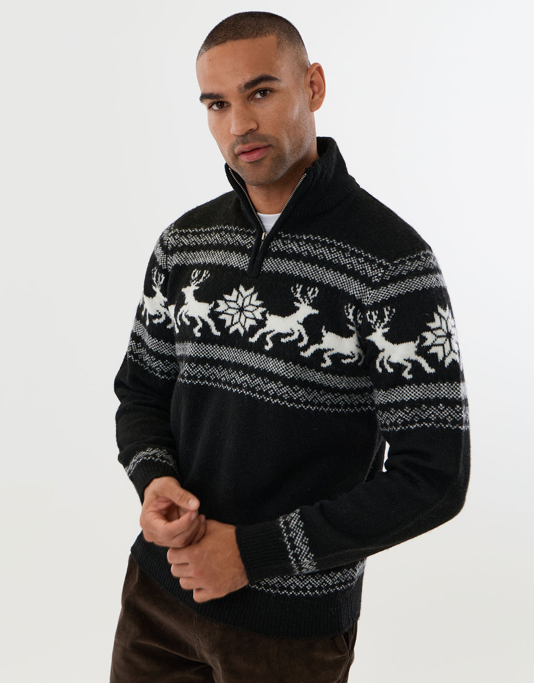 Reindeer Fairisle Christmas Jumper in Black