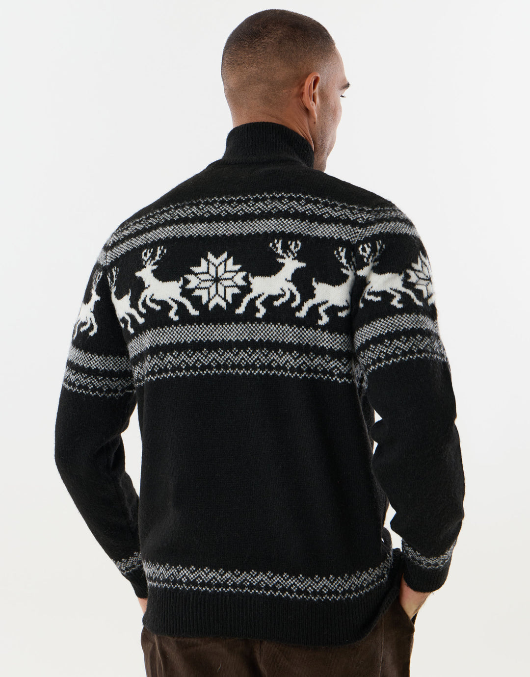 Reindeer Fairisle Christmas Jumper in Black