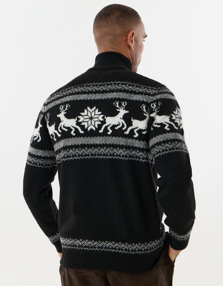 Reindeer Fairisle Christmas Jumper in Black