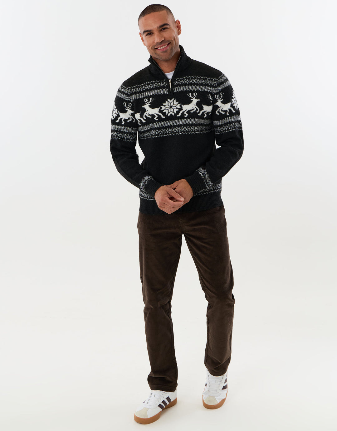 Reindeer Fairisle Christmas Jumper in Black