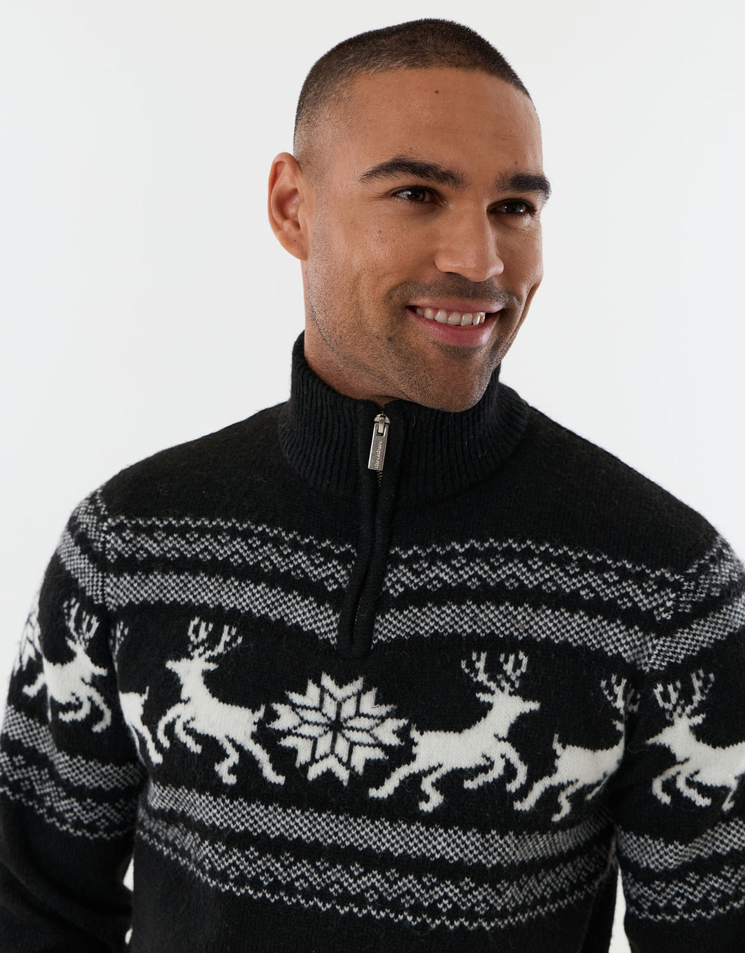 Reindeer Fairisle Christmas Jumper in Black
